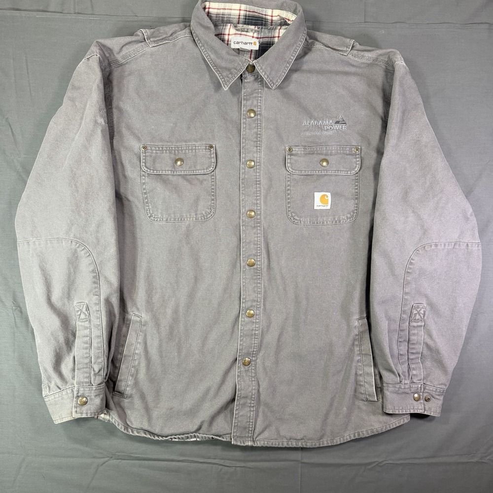 Carhartt Rugged Workwear Jacket Logo Patch XXL Gray Casual Blanket Lined